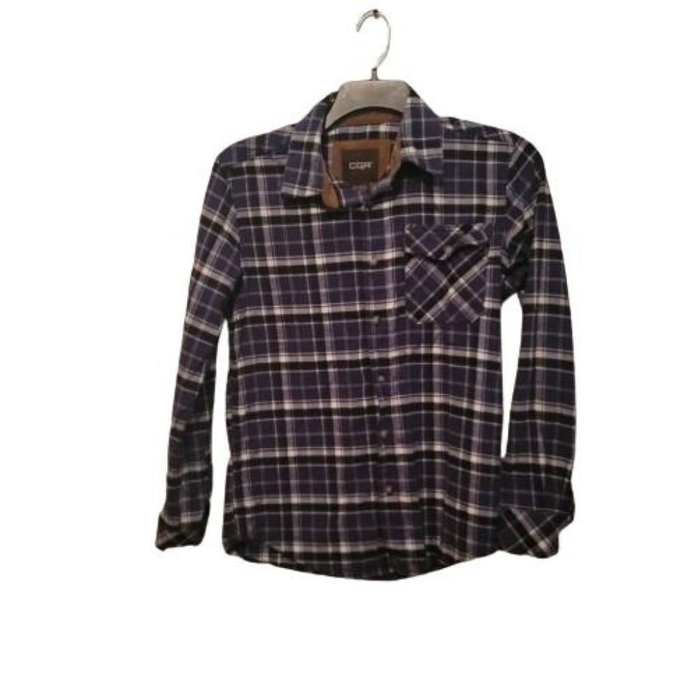 CQR Mens Blue Plaid 100% Cotton Collared Long Sleeve Button Up Shirt Size XS